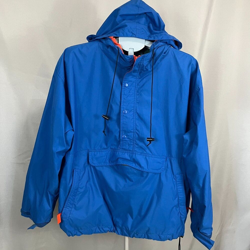 Vintage Gap‎ Anorak Jacket Mens Medium Blue Nylon Pockets Hooded Lined Half Zip